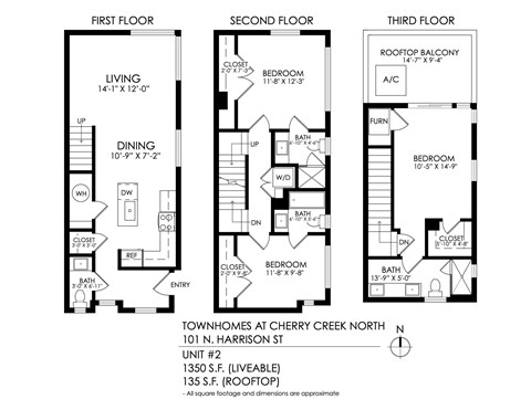 Floor plan for 3 beds, 3.5 baths, 1350 sqft
